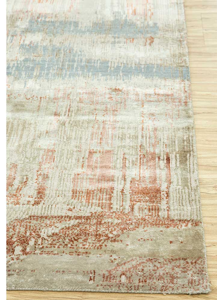 unstring by kavi ivory wool and bamboo silk Hand Knotted Rug - Corner