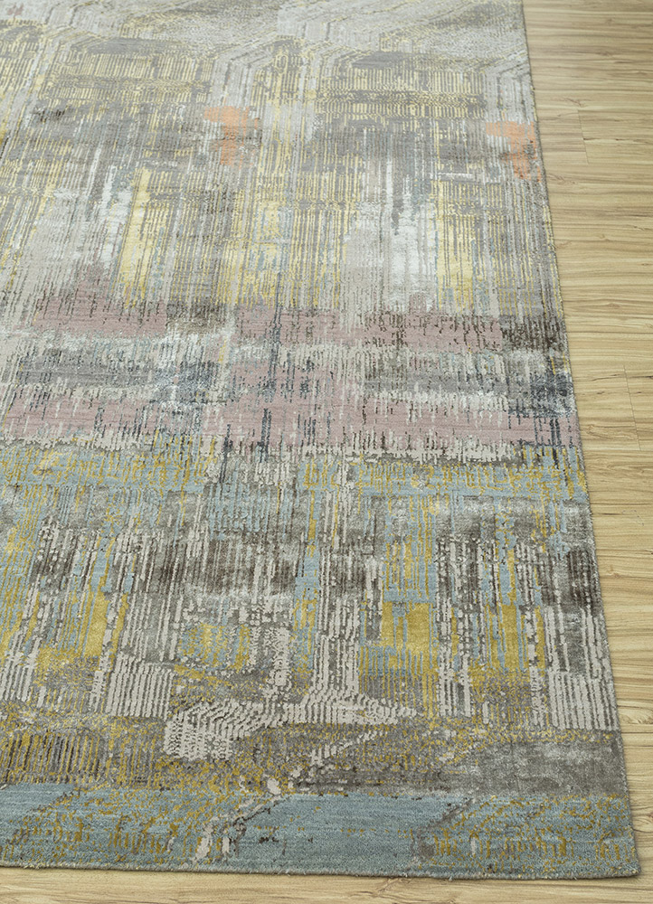 unstring by kavi grey and black wool and bamboo silk Hand Knotted Rug - Corner