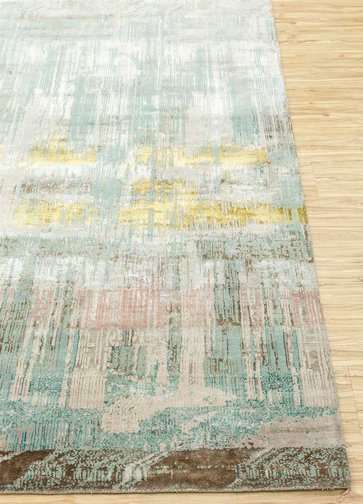 unstring by kavi green wool and bamboo silk Hand Knotted Rug - Corner