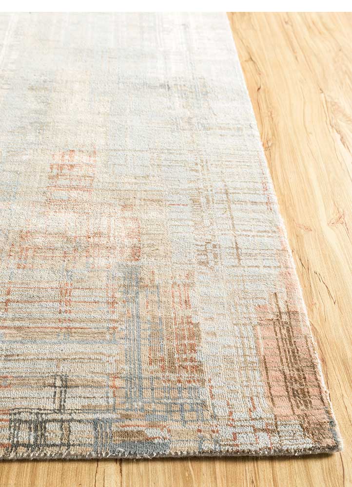 unstring by kavi blue wool and bamboo silk Hand Knotted Rug - Corner