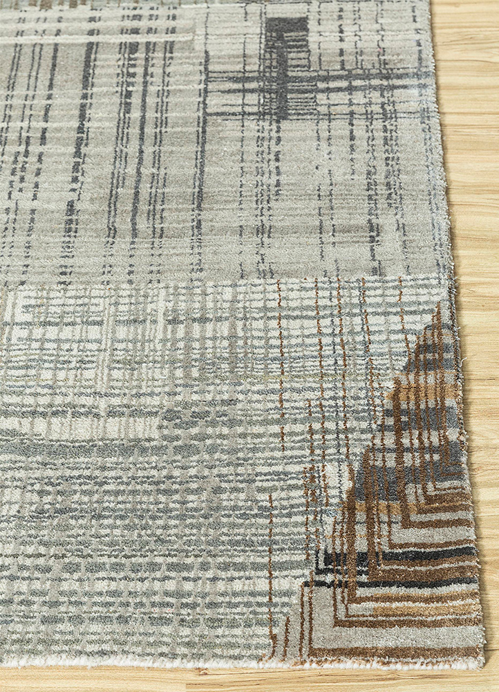 unstring by kavi ivory wool and bamboo silk Hand Knotted Rug - Corner