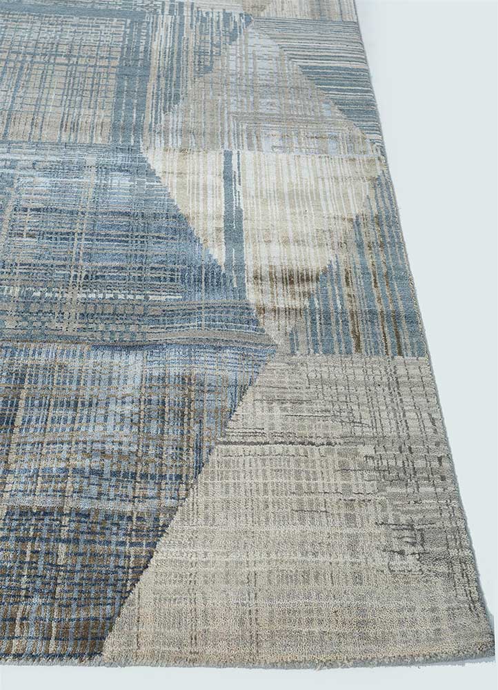 unstring by kavi blue wool and bamboo silk Hand Knotted Rug - Corner