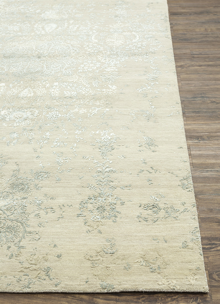 far east ivory wool and bamboo silk Hand Knotted Rug - Corner