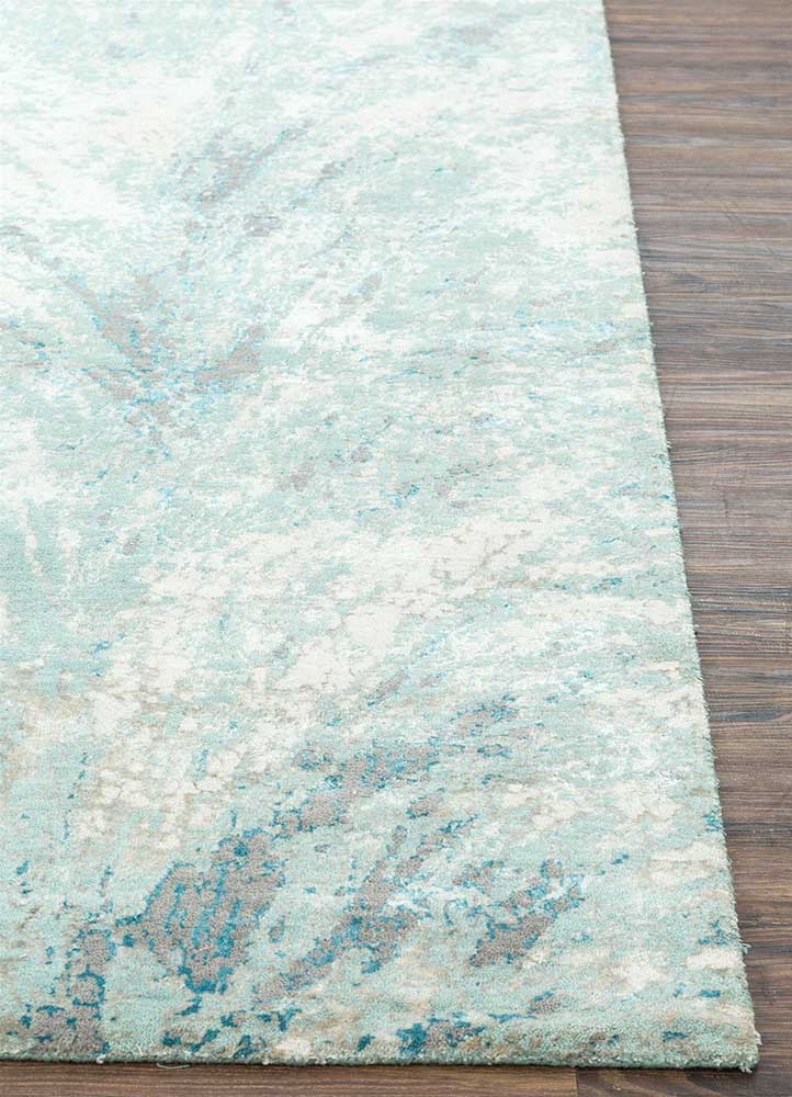 tattvam blue wool and bamboo silk Hand Knotted Rug - Corner