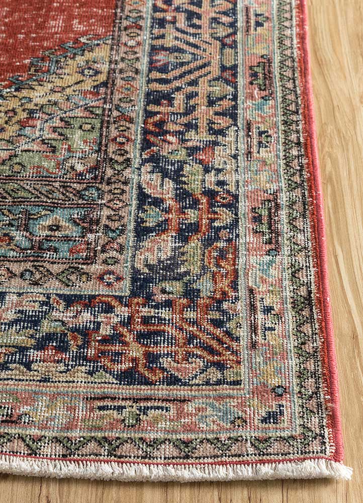 vintage red and orange wool Hand Knotted Rug - Corner