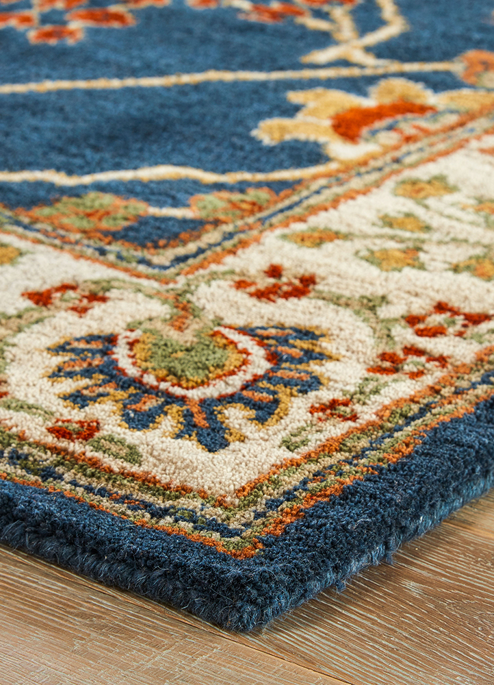 kasbah blue wool Hand Tufted Rug - Corner