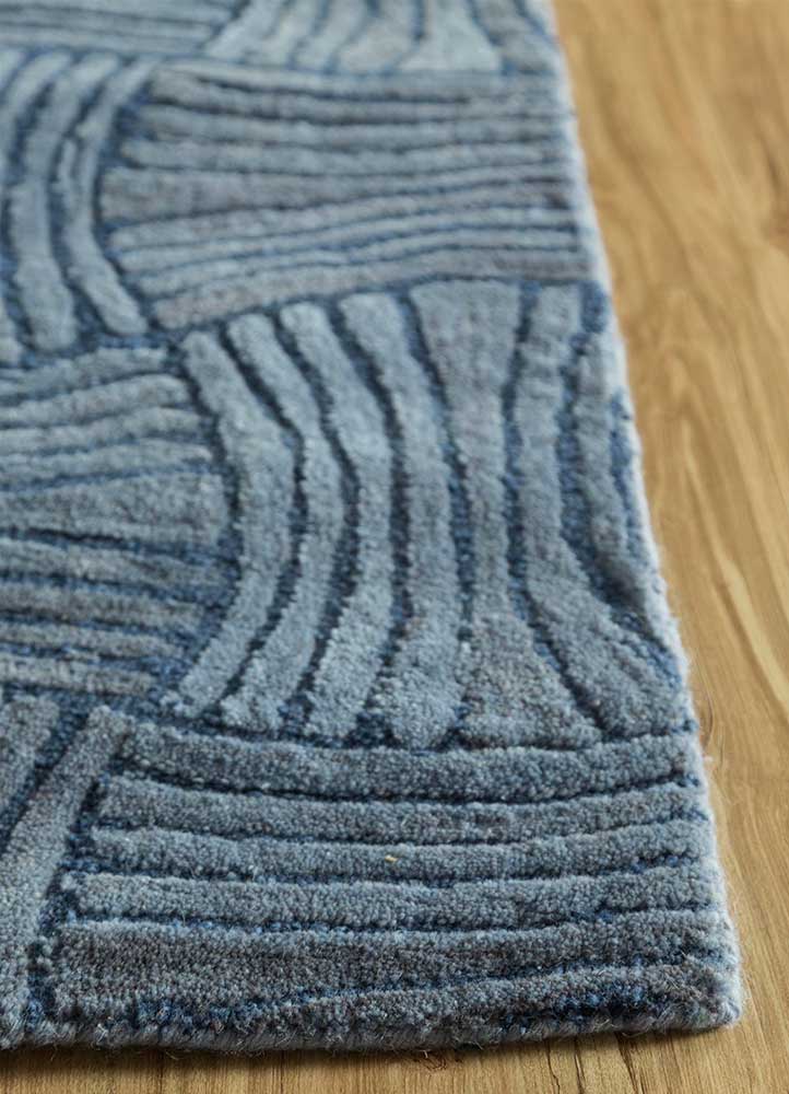 pathways blue wool Hand Tufted Rug - Corner