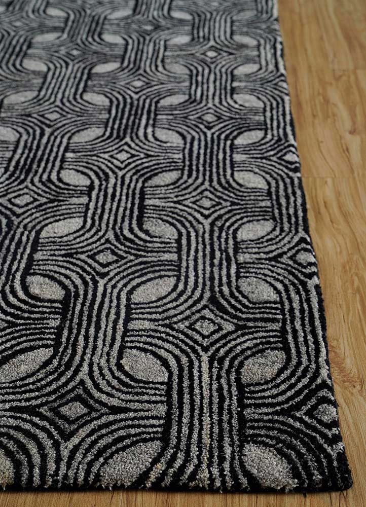 pathways grey and black wool Hand Tufted Rug - Corner