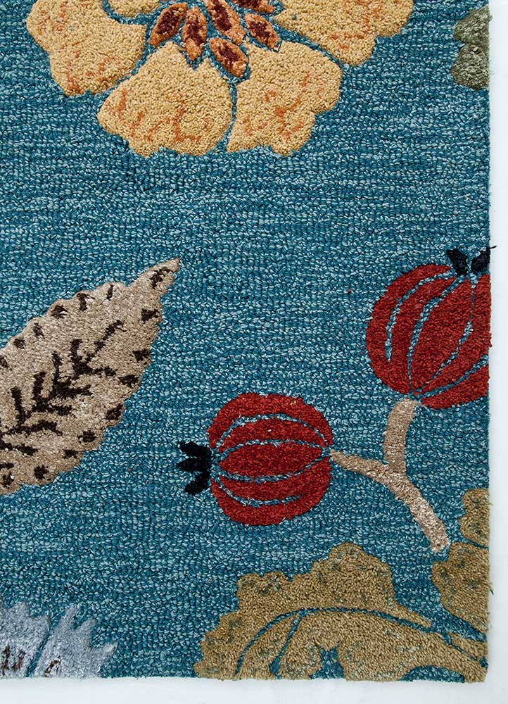 hacienda blue wool and viscose Hand Tufted Rug - Corner