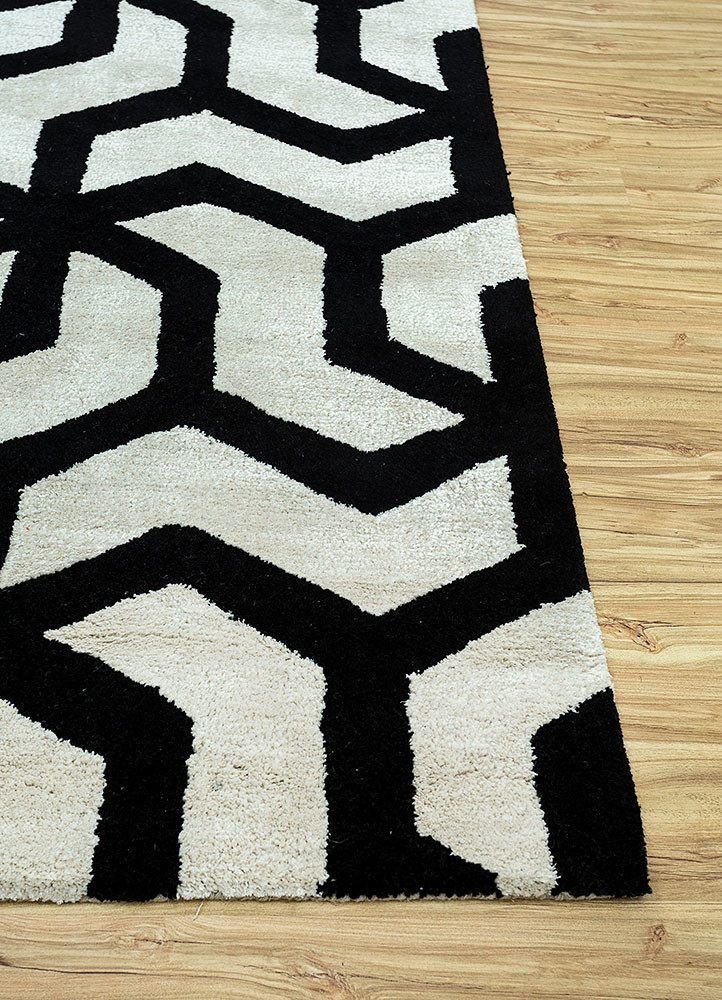 contour grey and black wool and viscose Hand Tufted Rug - Corner contour grey and black wool and viscose Hand Tufted Rug - Corner