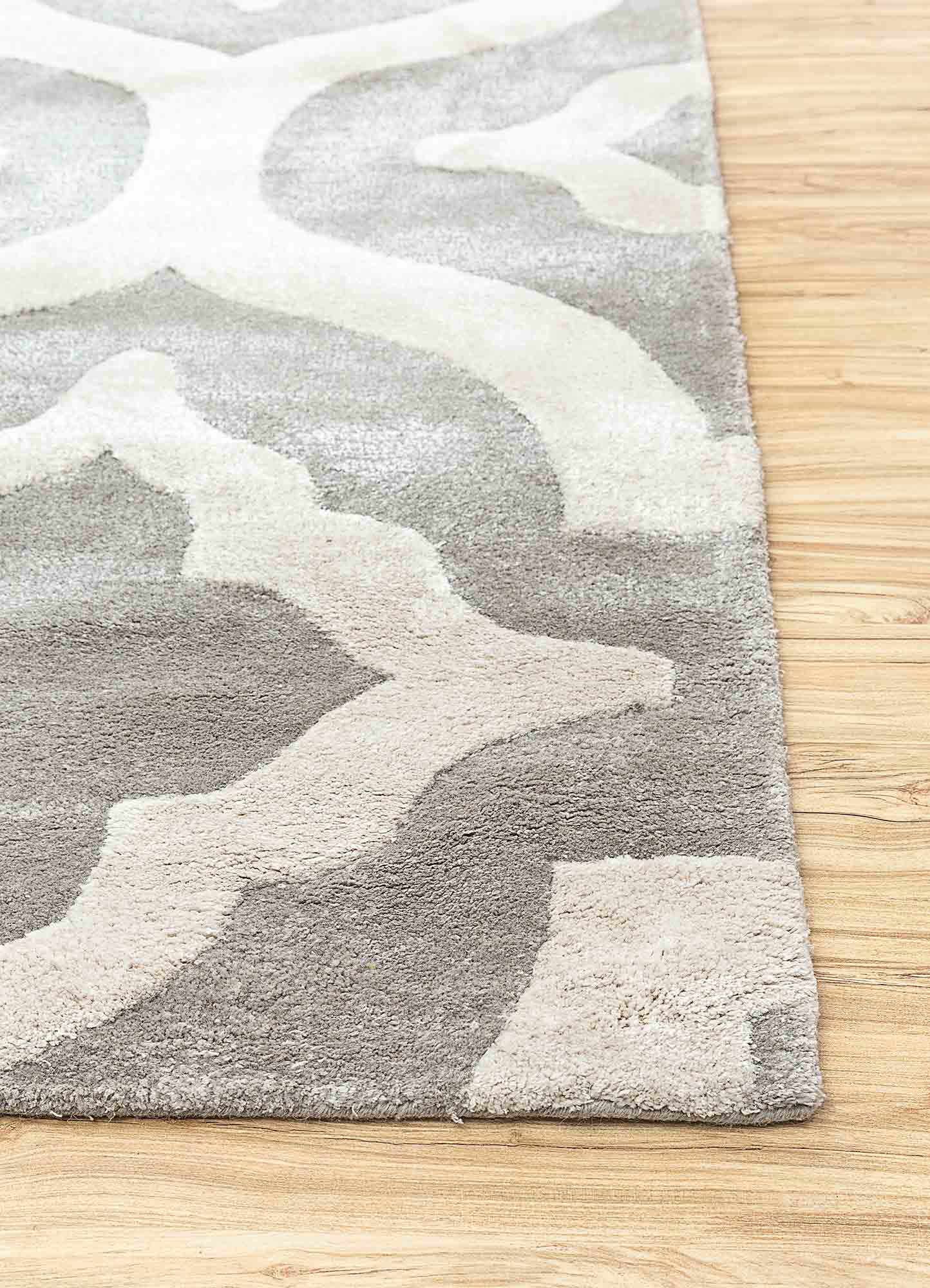 contour grey and black wool and viscose Hand Tufted Rug - Corner