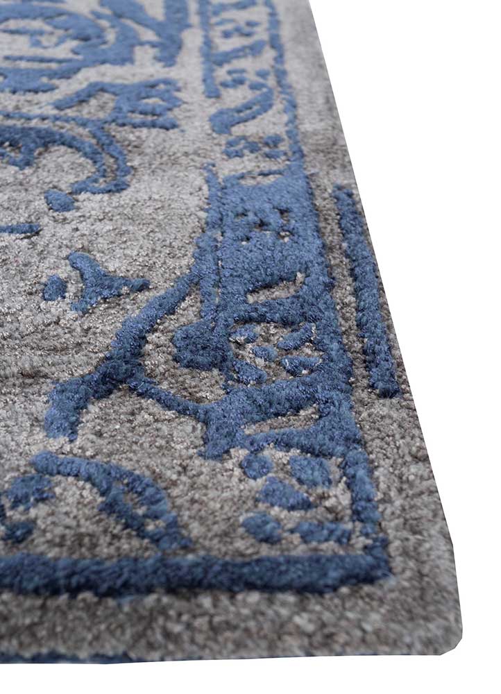 mythos blue wool and viscose Hand Tufted Rug - Corner