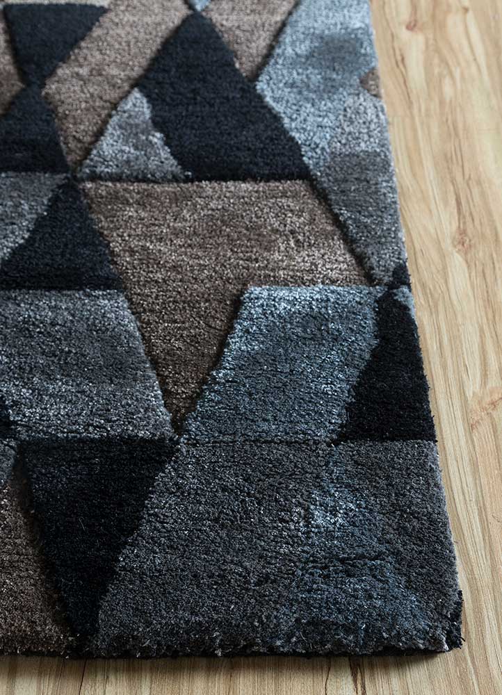 acar grey and black wool and viscose Hand Tufted Rug - Corner