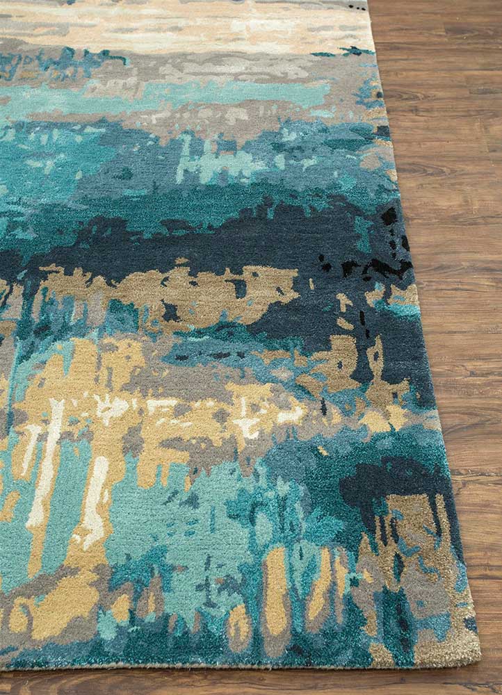 genesis blue wool and viscose Hand Tufted Rug - Corner