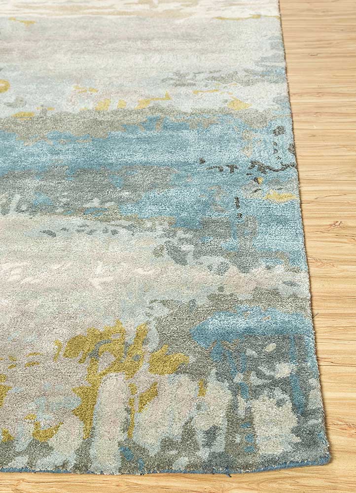 genesis blue wool and viscose Hand Tufted Rug - Corner