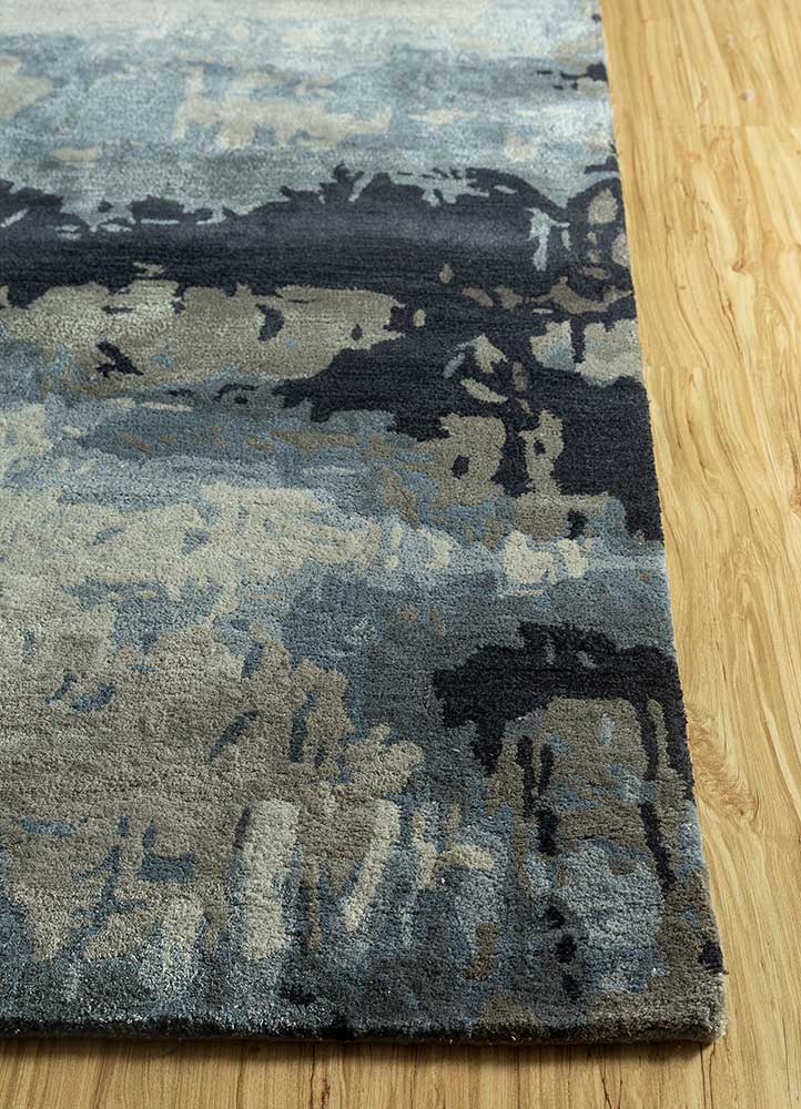 genesis blue wool and viscose Hand Tufted Rug - Corner