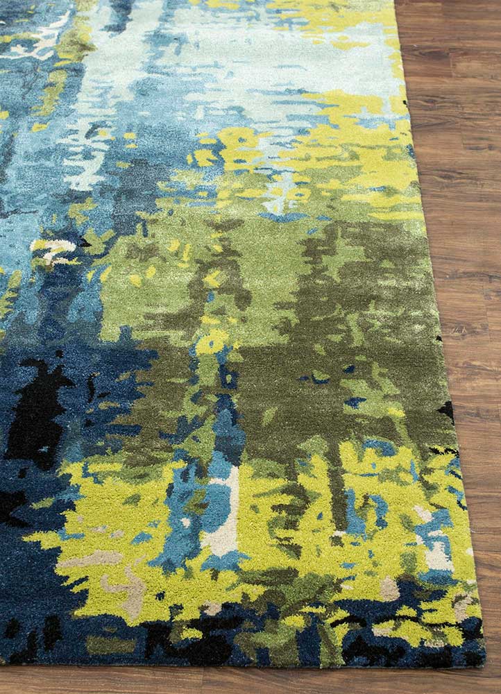 genesis blue wool and viscose Hand Tufted Rug - Corner