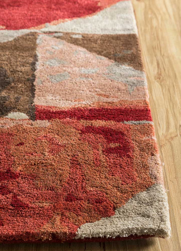 genesis red and orange wool and viscose Hand Tufted Rug - Corner