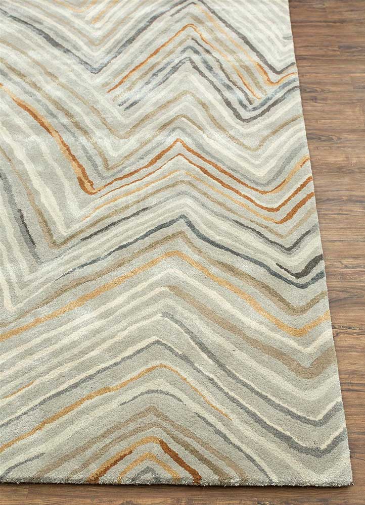 genesis beige and brown wool and viscose Hand Tufted Rug - Corner