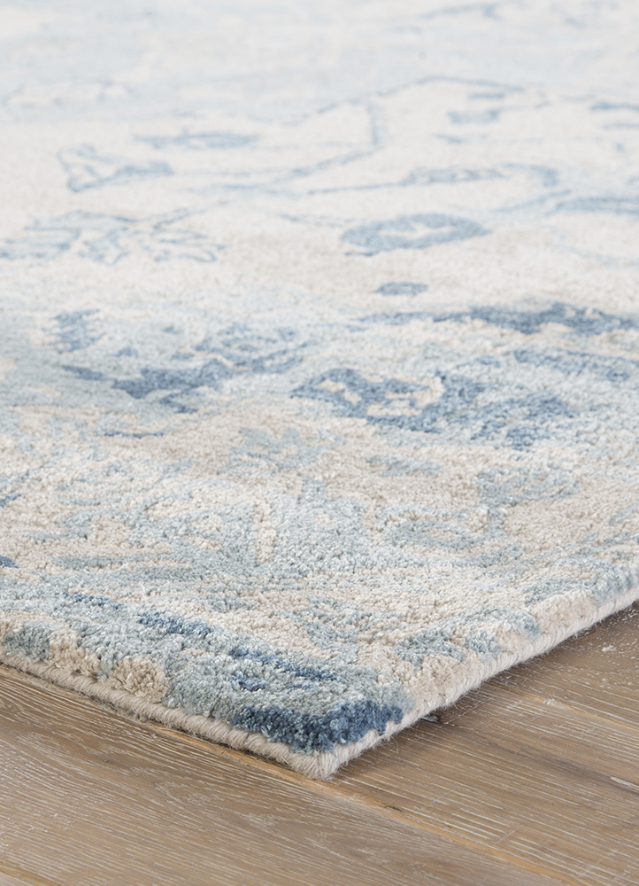 mythos blue wool and viscose Hand Tufted Rug - Corner