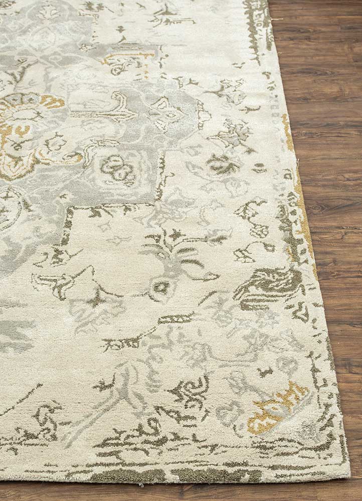mythos ivory wool and viscose Hand Tufted Rug - Corner