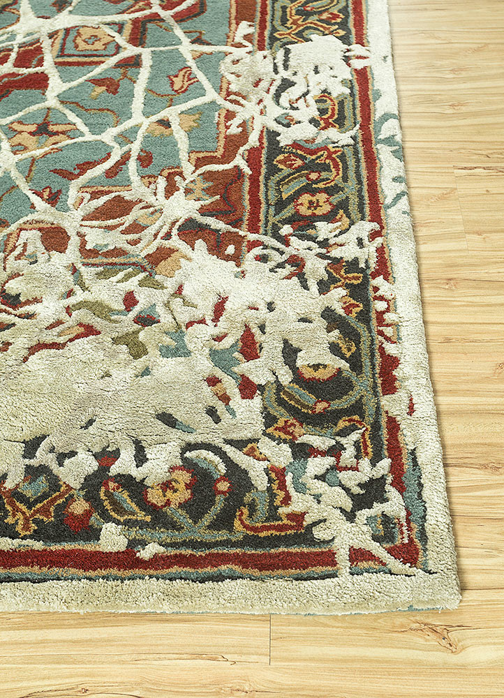 mythos blue wool and viscose Hand Tufted Rug - Corner mythos blue wool and viscose Hand Tufted Rug - Corner