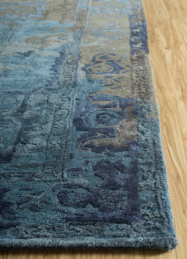 mythos blue wool and viscose Hand Tufted Rug - Corner