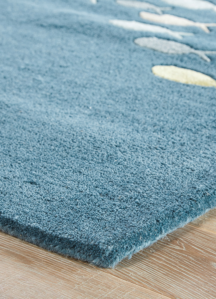 confetti blue wool and viscose Hand Tufted Rug - Corner