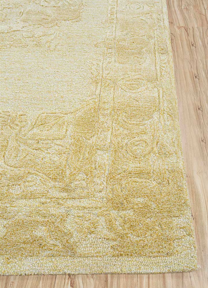 mythos gold wool and viscose Hand Tufted Rug - Corner