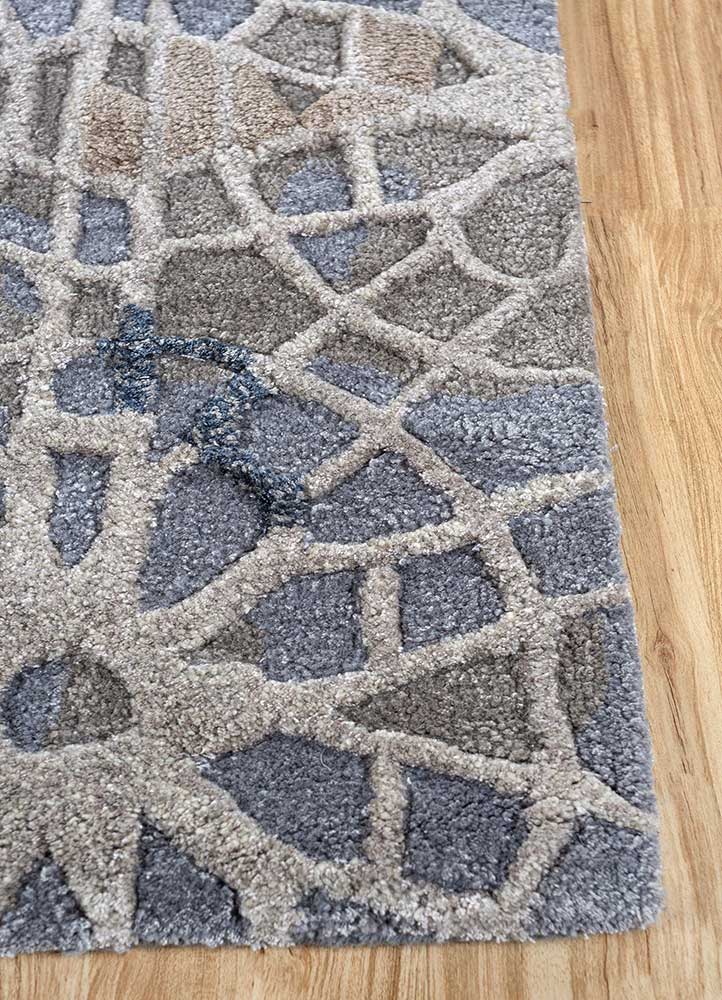 mythos blue wool and viscose Hand Tufted Rug - Corner