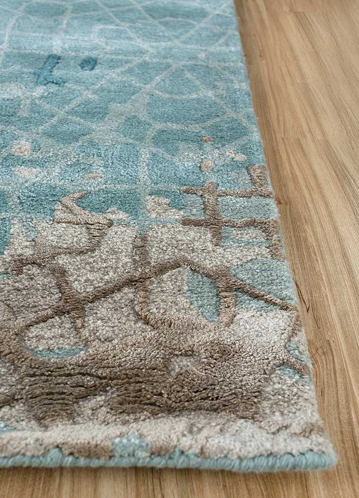 mythos blue wool and viscose Hand Tufted Rug - Corner