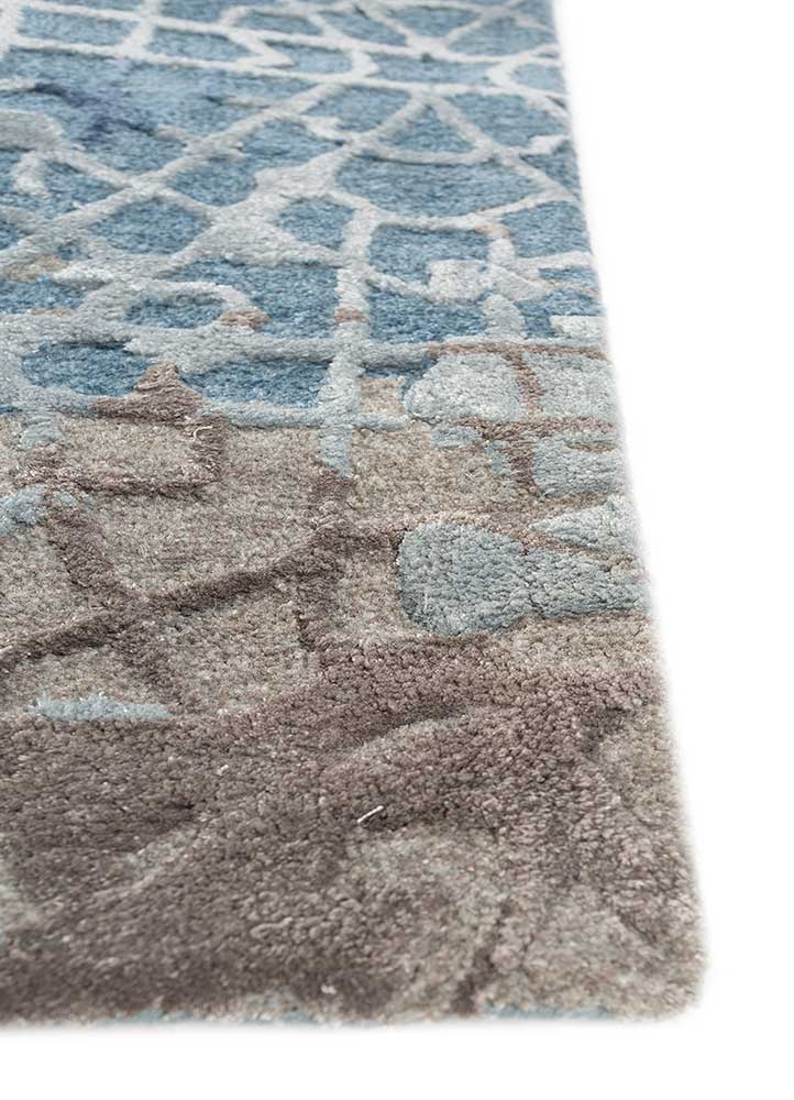 mythos blue wool and viscose Hand Tufted Rug - Corner