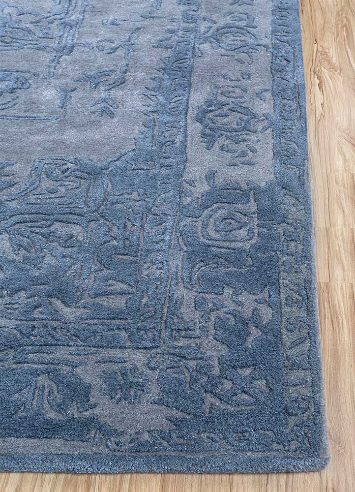 mythos blue wool and viscose Hand Tufted Rug - Corner