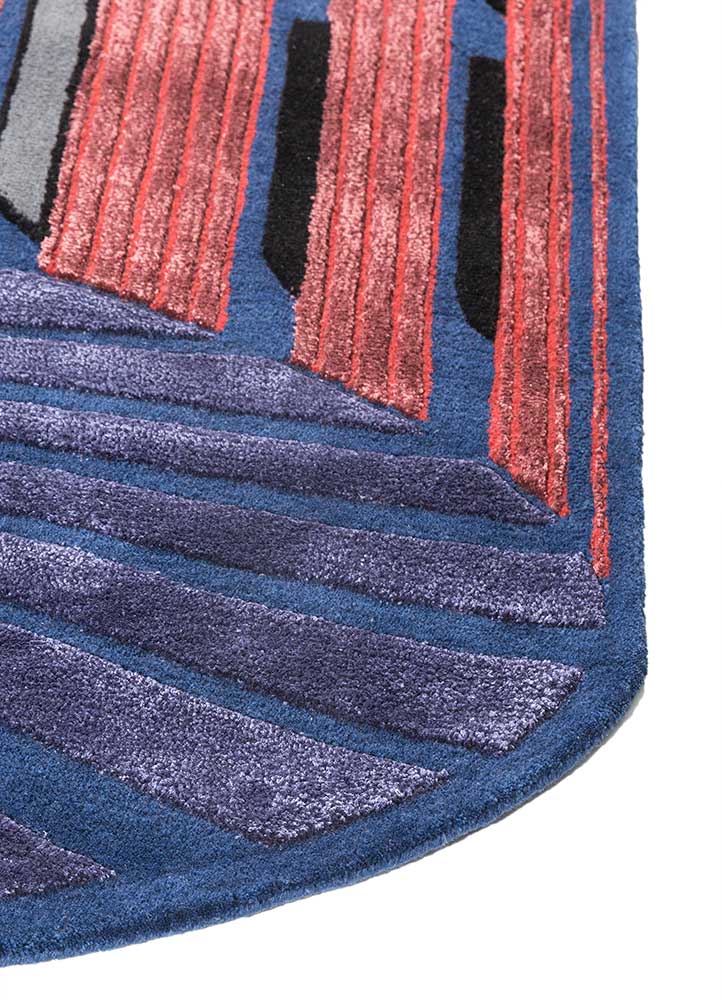 jaipur wunderkammer blue wool and viscose Hand Tufted Rug - Corner