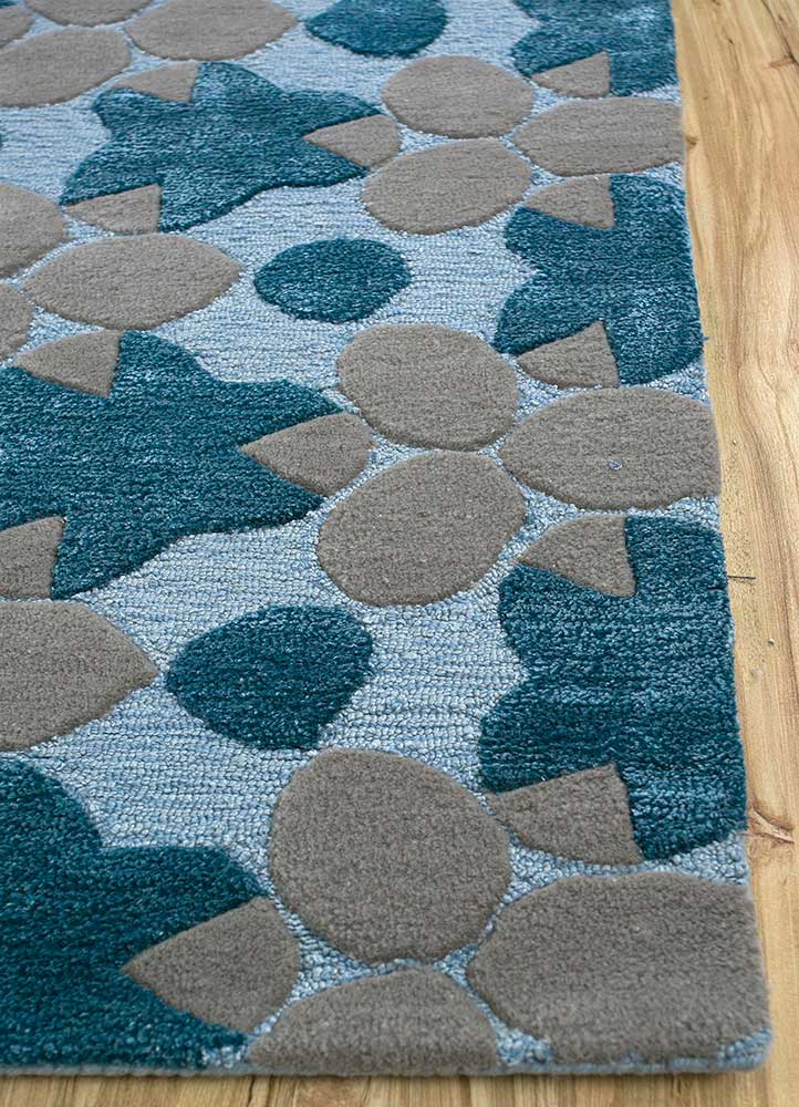 jaipur wunderkammer blue wool and viscose Hand Tufted Rug - Corner