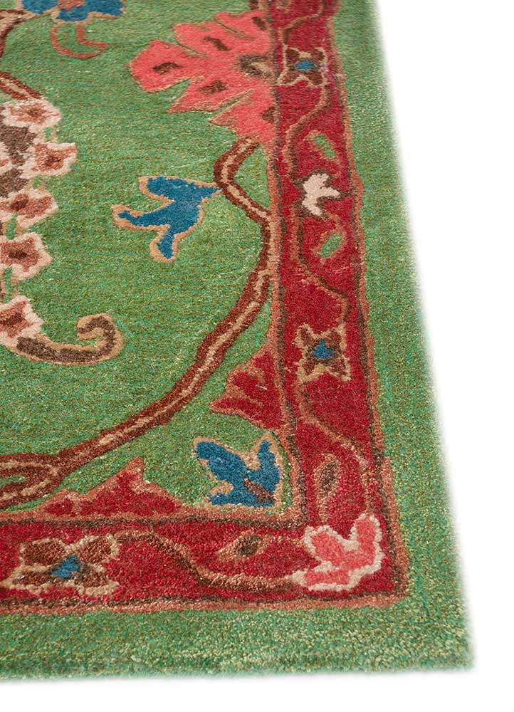 kasbah green wool and viscose Hand Tufted Rug - Corner