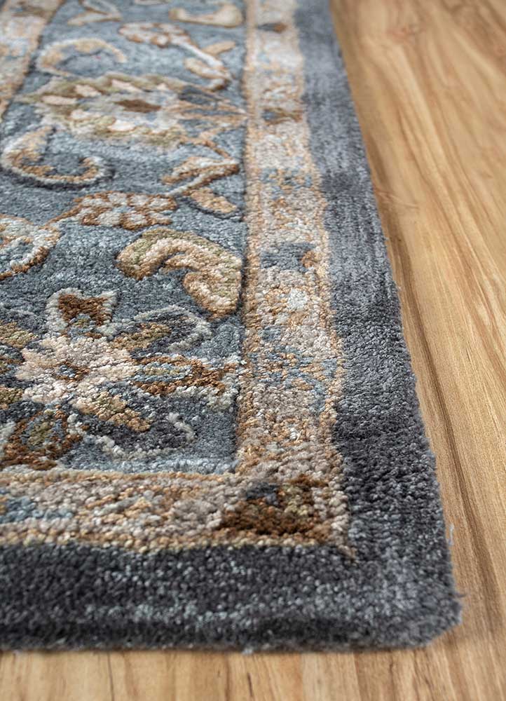 kasbah blue wool and viscose Hand Tufted Rug - Corner