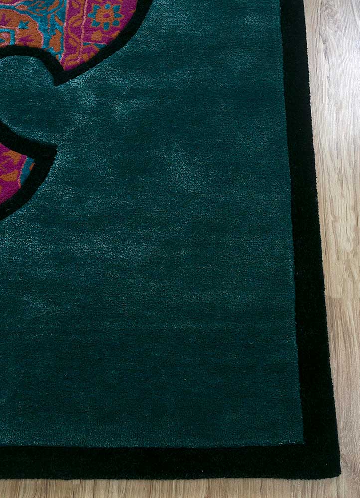 concotion green wool and viscose Hand Tufted Rug - Corner