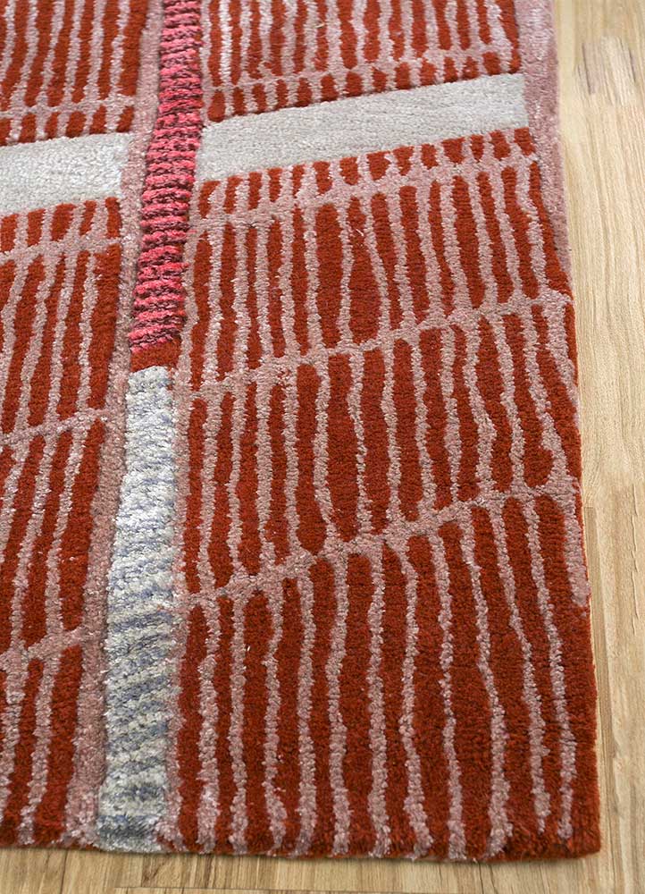 jaipur wunderkammer red and orange wool and viscose Hand Tufted Rug - Corner