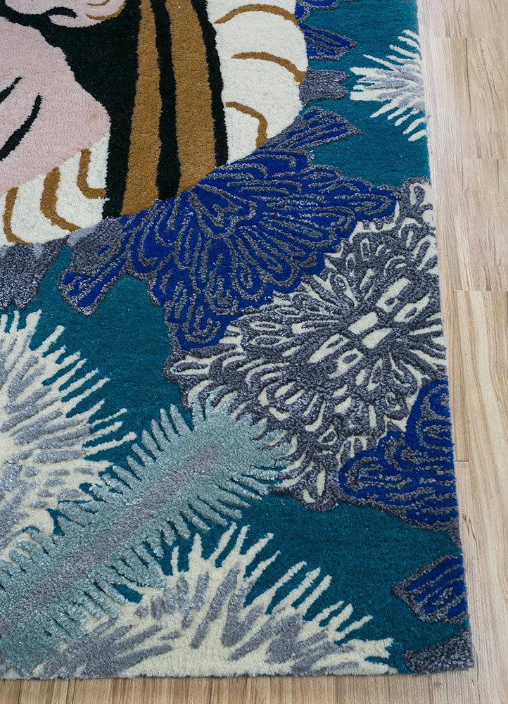 jaipur wunderkammer blue wool and viscose Hand Tufted Rug - Corner