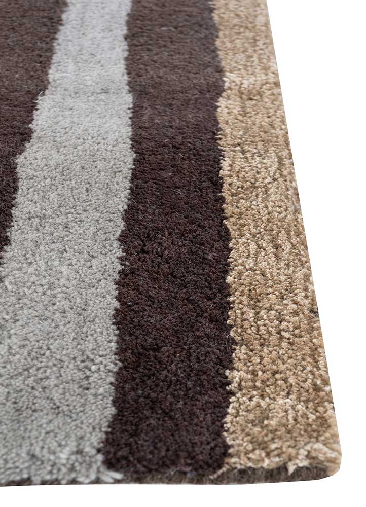 acar beige and brown wool and viscose Hand Tufted Rug - Corner