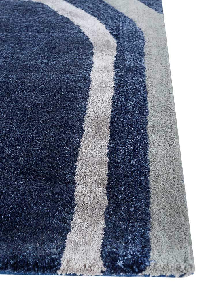 acar blue wool and viscose Hand Tufted Rug - Corner