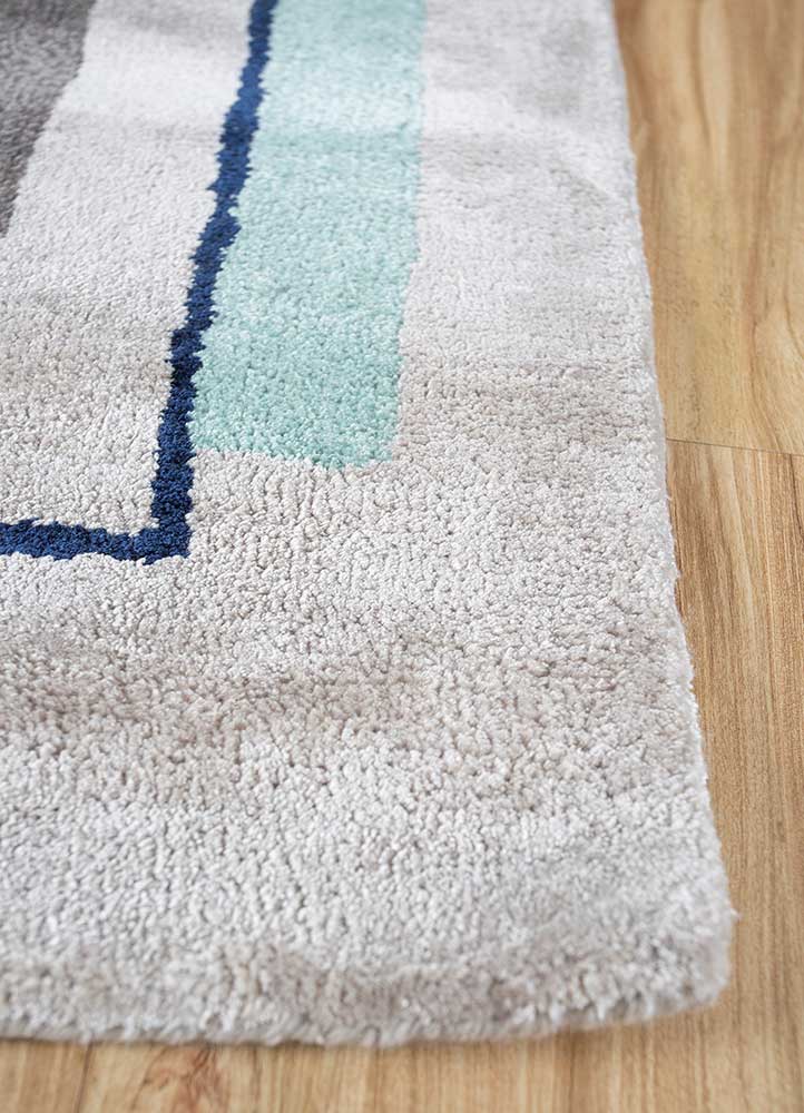 acar blue wool and viscose Hand Tufted Rug - Corner