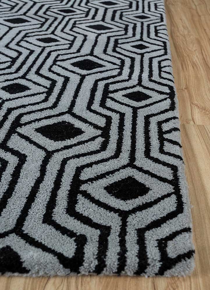 contour grey and black wool and viscose Hand Tufted Rug - Corner