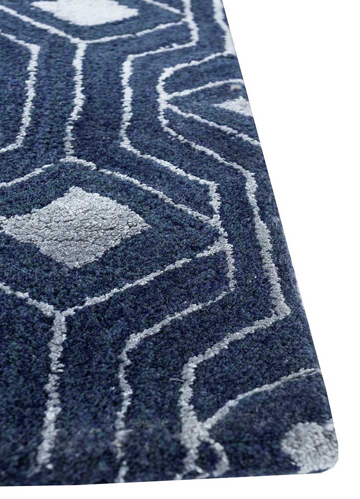 contour blue wool and viscose Hand Tufted Rug - Corner