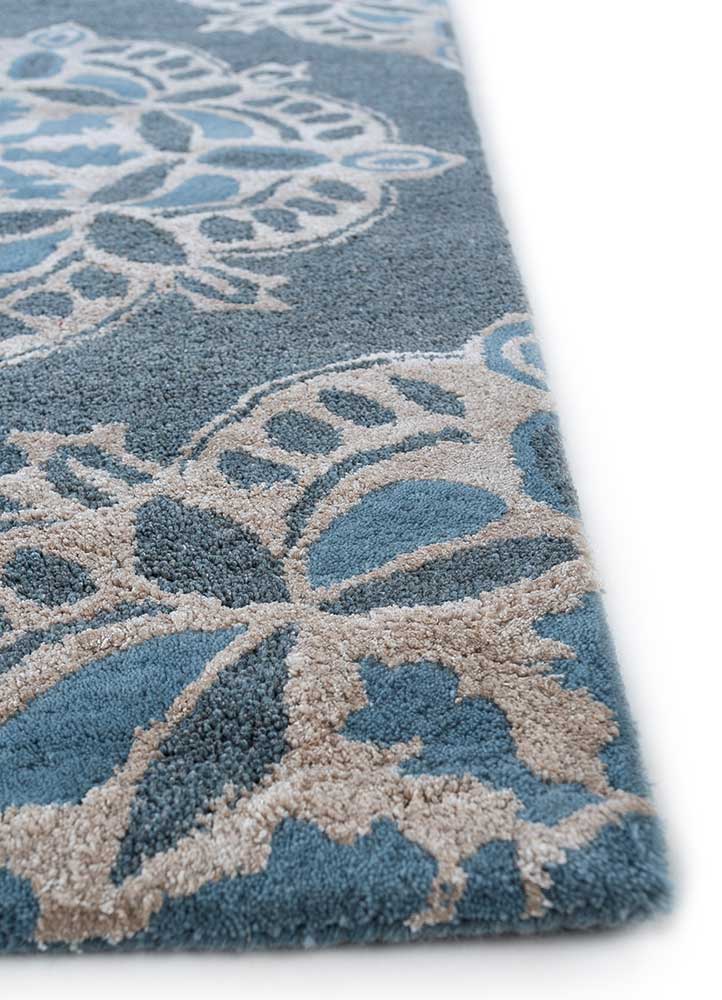 imara blue wool and viscose Hand Tufted Rug - Corner