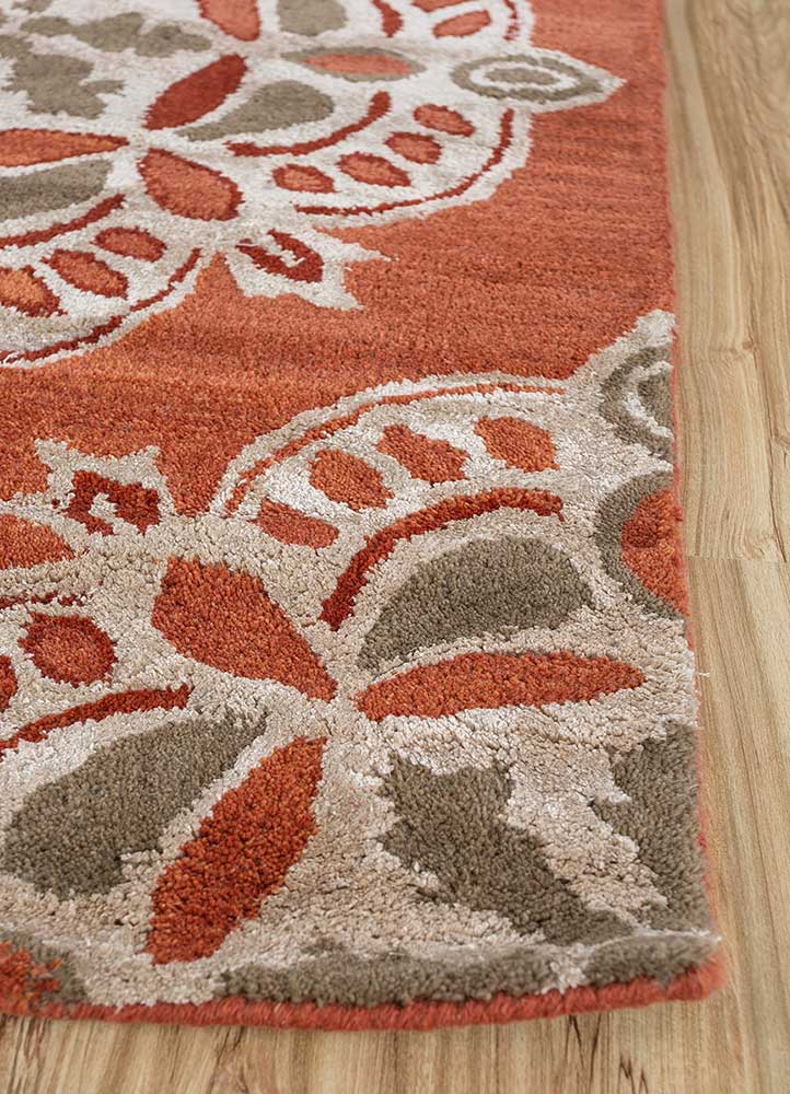 imara red and orange wool and viscose Hand Tufted Rug - Corner