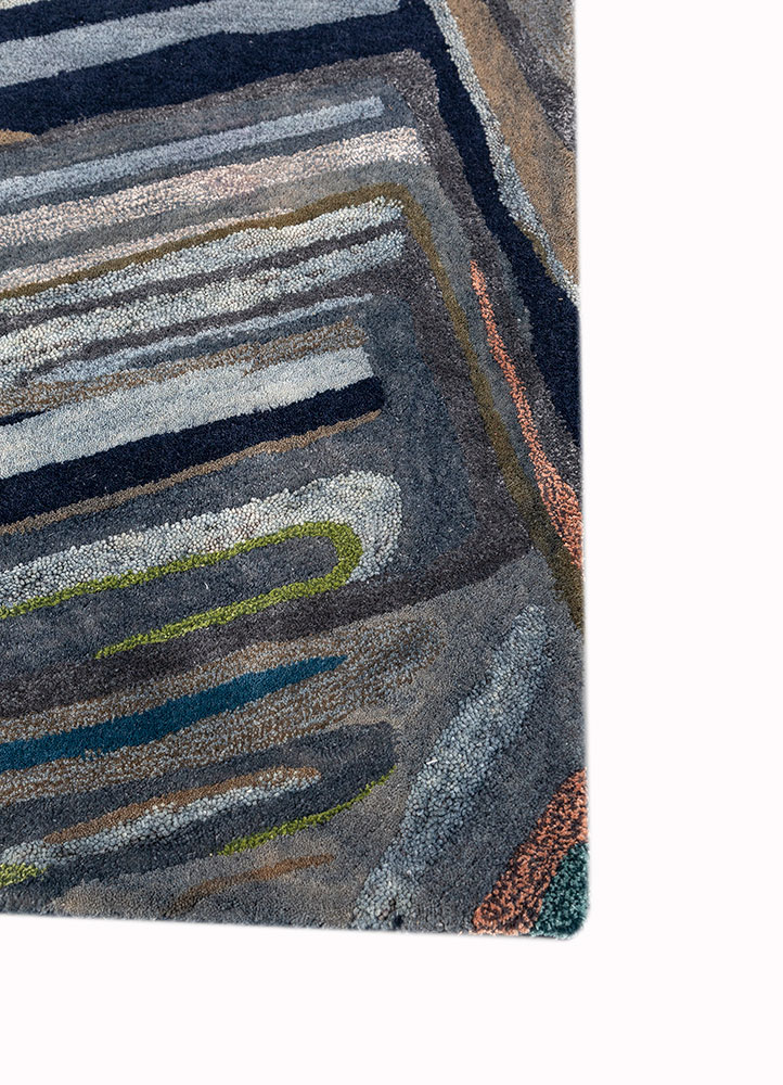 genesis blue wool and viscose Hand Tufted Rug - Corner