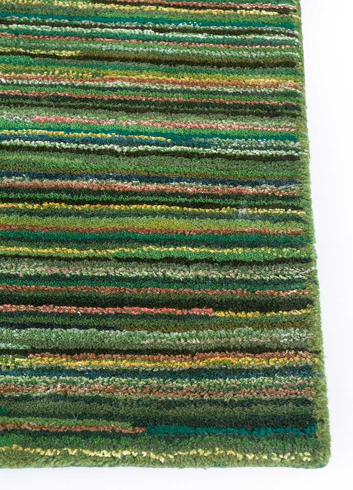 acar green wool and viscose Hand Tufted Rug - Corner