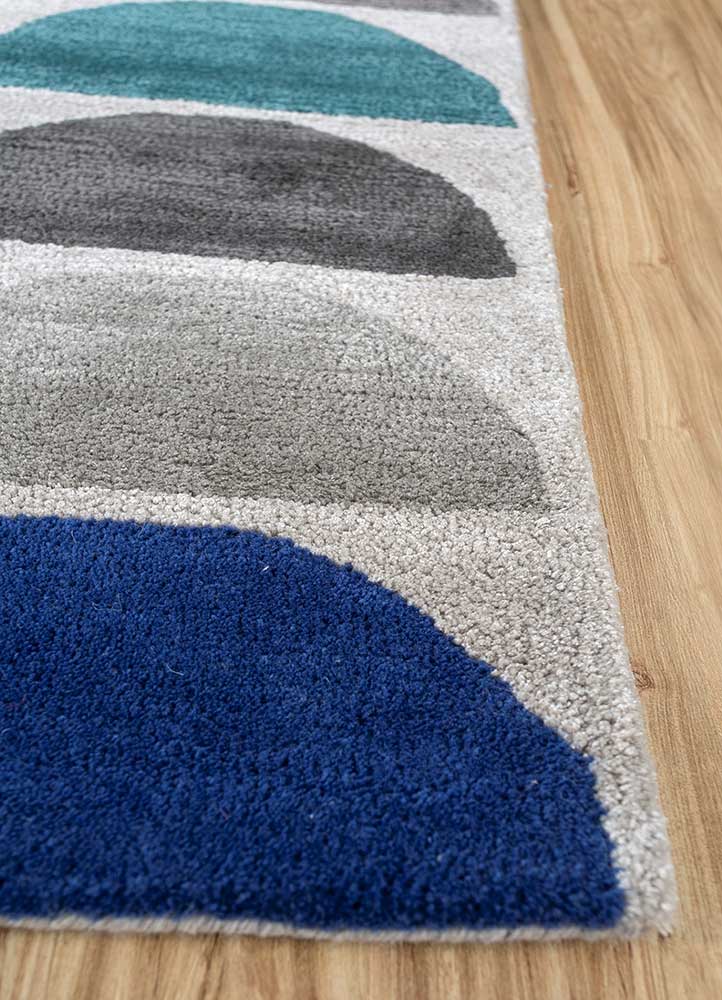 acar blue wool and viscose Hand Tufted Rug - Corner